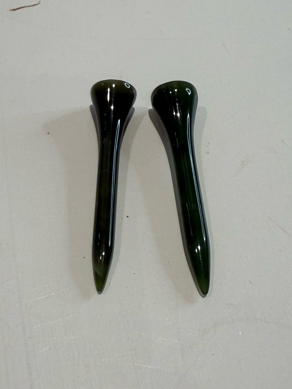 Dark Green Glass Pair of Dark Green Glass Golf Tees